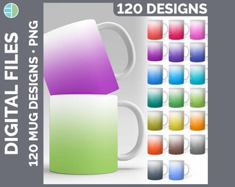 Ombre Mug Bundle Sublimation | Plain Coffee Cup Background PNG | Pink • Red • Orange • Yellow • Blue • Green • Purple • Black