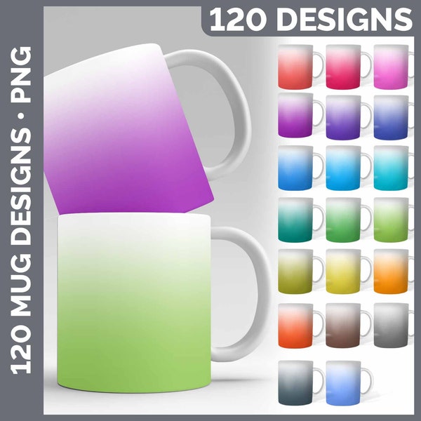Ombre Mug Bundle Sublimation | Plain Coffee Cup Background PNG | Pink • Red • Orange • Yellow • Blue • Green • Purple • Black