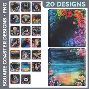 Square Coaster Bundle Google Drive Sublimation Designs | Drink Mat PNG Download image 9