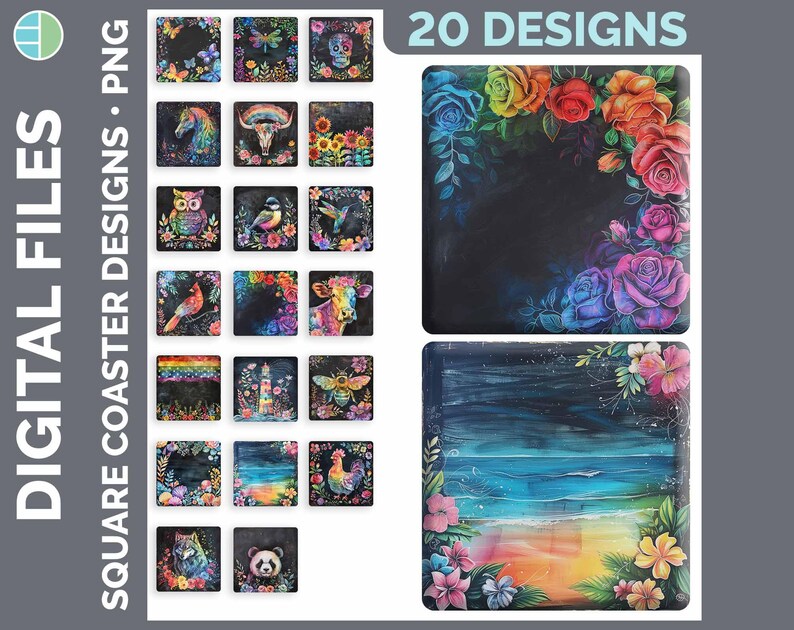 Square Coaster Bundle Google Drive Sublimation Designs | Drink Mat PNG Download image 9