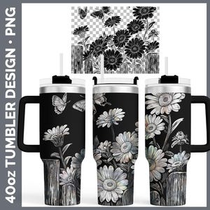 Cottage Flowers 02 Gerbera Daisy Tumbler Laser Engrave PNG, Full Wrap Design for 40oz Tumbler, Digital Download Design For Rotary