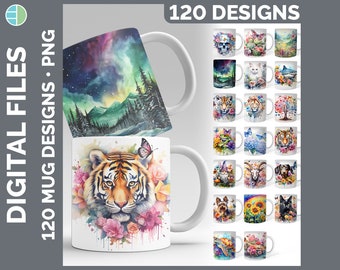 120 Watercolor Mug Wrap PNG Best Sellers Sublimation Designs Mega Bundle | Style Set 3 of 3 | Sunflower Coffee Cup HUGE Bundle Download