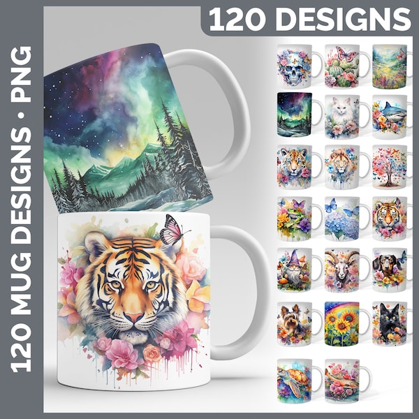 120 Watercolor Mug Wrap PNG Best Sellers Sublimation Designs Mega Bundle | Style Set 3 of 3 | Sunflower Coffee Cup HUGE Bundle Download