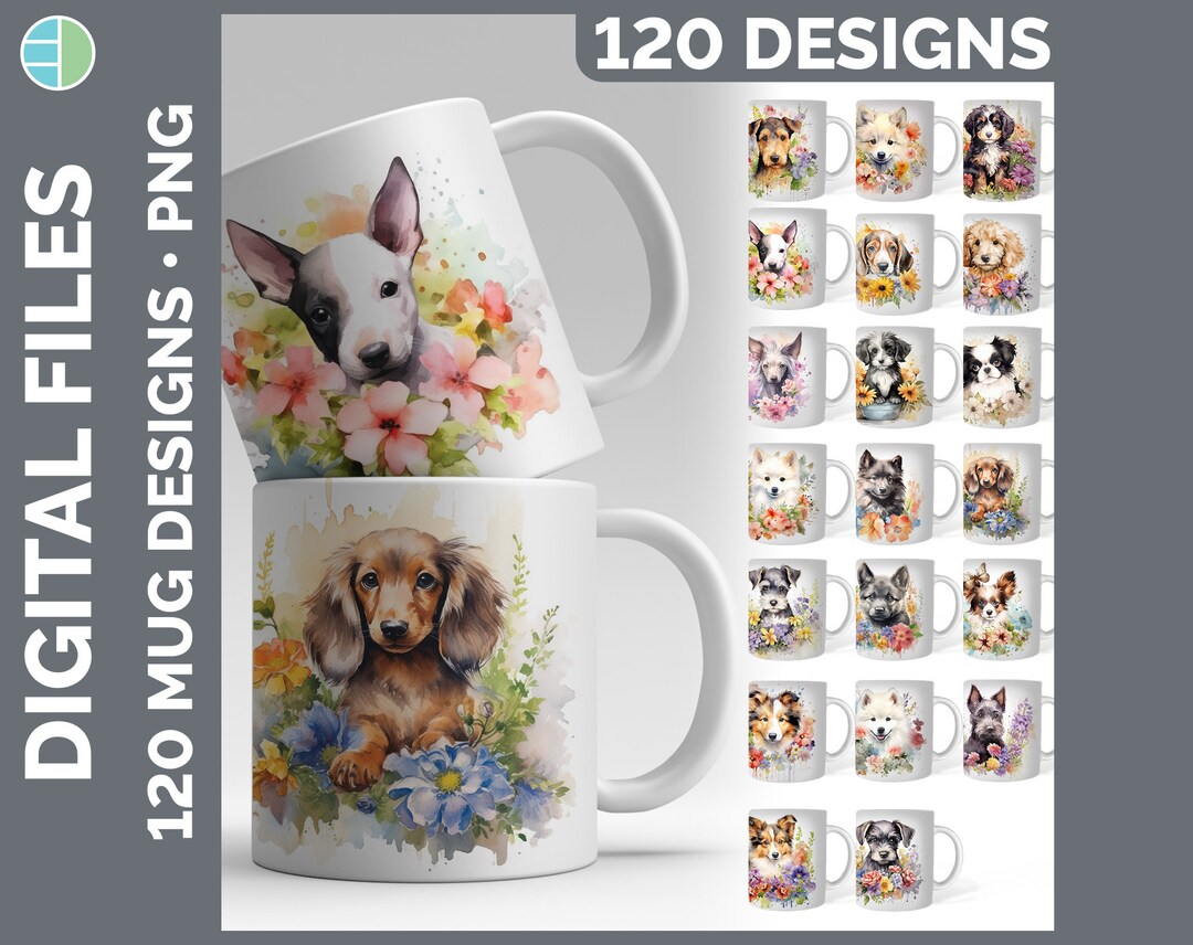 Watercolor Floral Dog Mug Mega Bundle Sublimation Download | Style Set ...