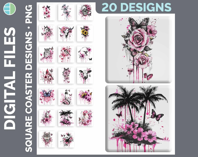 Square Coaster Bundle Google Drive Sublimation Designs | Drink Mat PNG Download image 17