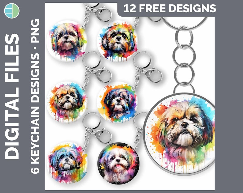 Watercolor Rainbow Dogs Keychain PNG Sublimation Designs Mega Bundle ...
