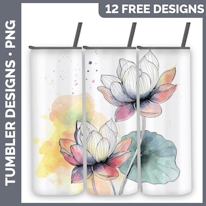 Watercolor Splash Flowers 01 Lotus Tumbler | Sublimation 20 oz Skinny Tumbler Designs