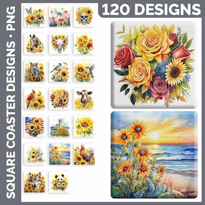 Square Coaster Bundle Google Drive Sublimation Designs | Drink Mat PNG Download image 12