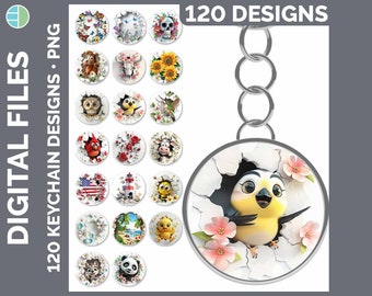 120 3D Hole in the Wall Keychain PNG Best Sellers Sublimation Designs Mega Bundle | Style Set 1 of 3 | HUGE Bundle Key Ring Download