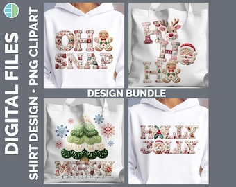 Vintage Christmas Patchwork PNG Bundle | 4 Designs | Santa Ho Ho Ho Snowman Sublimation | Holiday Shirt Download
