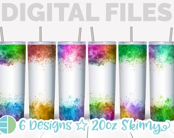 Rainbow Tumbler Bundle, Sublimation, Gradient Splatter 20 oz Skinny Tumbler Designs, Add a Name, Splash Tumbler Background Instant Download