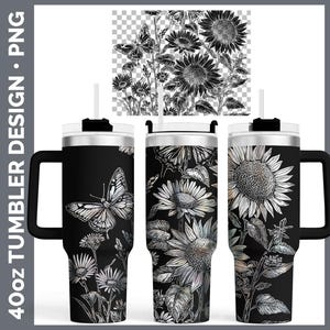 Wildflowers Sunflower Tumbler Laser Engrave PNG, Full Wrap Design for 40oz Tumbler, Digital Download Design For Rotary