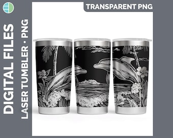 Sea Dolphin Tumbler Laser Engrave PNG, Wildflower, Full Wrap Design for 20oz Tumbler, Digital Download Design For Rotary