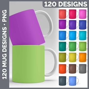 Solid Color Mug Bundle Sublimation | Plain Coffee Cup Background PNG | Pink • Red • Orange • Yellow • Blue • Green • Purple • Black
