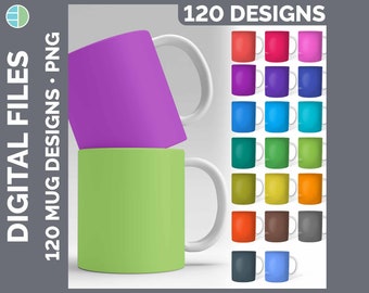 Solid Color Mug Bundle Sublimation | Plain Coffee Cup Background PNG | Pink • Red • Orange • Yellow • Blue • Green • Purple • Black