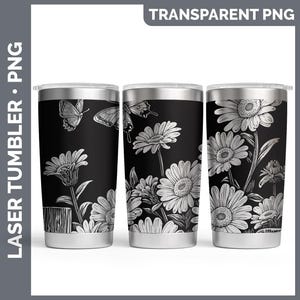 Cottage Flowers 02 Gerbera Daisy Tumbler Laser Engrave PNG, Full Wrap Design for 20oz Tumbler, Digital Download Design For Rotary