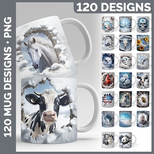 120 3D Hole in a Wall Winter Mug Wrap PNG Best Sellers Sublimation Designs | Style Set 1 of 3 | Christmas Coffee Cup HUGE Bundle Download