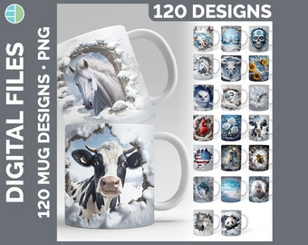 120 3D Hole in a Wall Winter Mug Wrap PNG Best Sellers Sublimation Designs | Style Set 1 of 3 | Christmas Coffee Cup HUGE Bundle Download