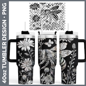 Wildflowers Bee Tumbler Laser Engrave PNG, Full Wrap Design for 40oz Tumbler, Digital Download Design For Rotary