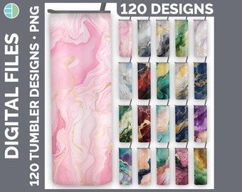 Marble Tumbler Wrap Bundle | 120 Designs | Watercolor Marbled Sublimation PNG | Agate Stone Tumbler Background Download