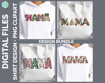 Christmas Mama PNG Bundle | 4 Designs | Coquette Bow Patchwork Sublimation | Holiday Mama Shirt Download