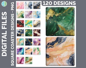 Marble Color Coaster Bundle Sublimation PNG Sublimation Designs | Watercolor Square Coasters HUGE Bundle Download