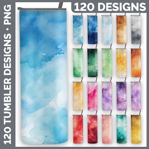 120 aquarel beker wrap png sublimatie ontwerpen megabundel | Effen kleuren bekerachtergronden ENORME bundeldownload
