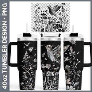 Wildflowers Hummingbird Tumbler Laser Engrave PNG, Full Wrap Design for 40oz Tumbler, Digital Download Design For Rotary