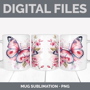 Pu&ograve; includere: Un design di sublimazione con una farfalla rosa con fiori ad acquerello su una tazza bianca. Il design &egrave; perfetto per creare tazze personalizzate.