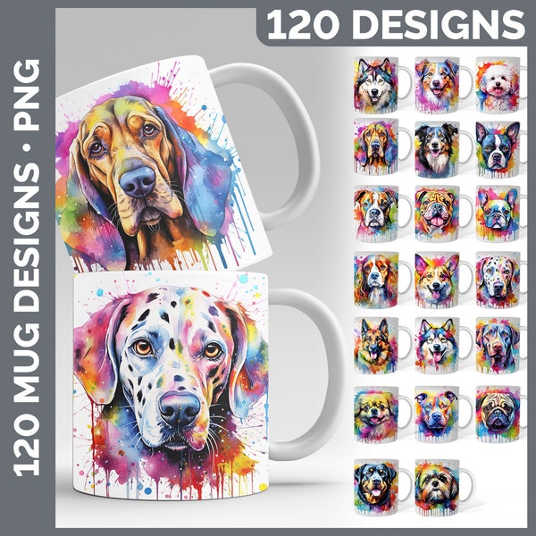 120 Rainbow Dog Mug Wraps PNG | Style Set 2 of 4 | Breed Coffee Cup Huge Bundle Sublimation Shepherd Boxer Bulldog Husky Lab Pug Rottweiler