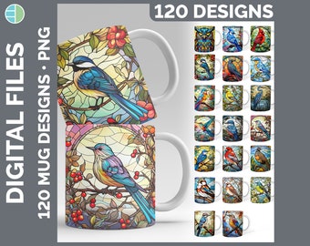 Stained Glass Birds Mug Wrap Sublimation | Style Set 1 of 2 | 120 Instant Digital Download PNG