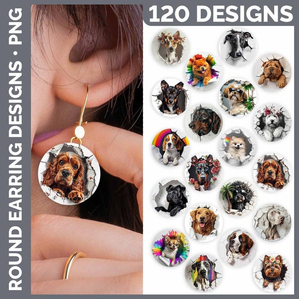 120 3D Hole in the Wall Dog Earrings Wrap PNG Sublimation Designs Mega Bundle | Style Set 1 of 3 | Dog Breeds Bundle Download
