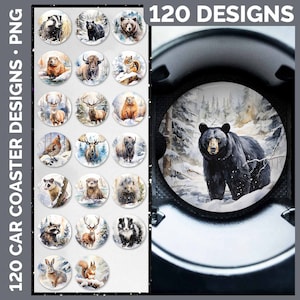 Winter Waldtiere Auto Untersetzer PNG Sublimation Designs Mega Bundle | Style-Set 1 | Schneefall RIESIGE Bundle Download | Elch Bär Reh