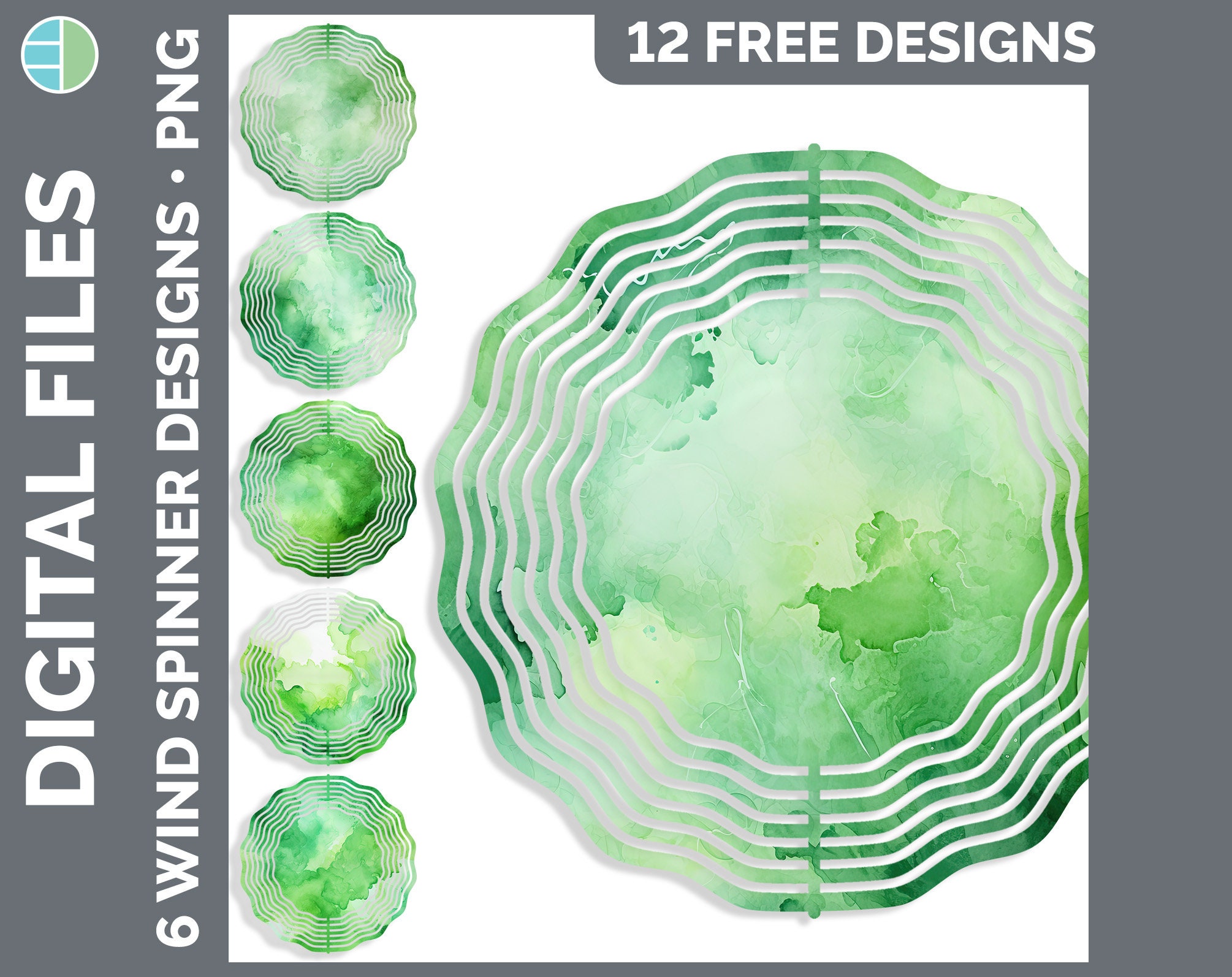 Watercolor Wind Spinner Bundle | 120 Designs | Solid Color Background ...