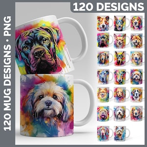 120 Rainbow Dog Mug Wraps PNG | Style Set 1 of 4 | Instant Digital Download | 120 Dog Breed Coffee Cup Huge Bundle Sublimation