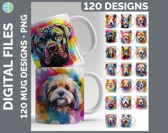 120 Rainbow Dog Mug Wraps PNG | Style Set 1 of 4 | Instant Digital Download | 120 Dog Breed Coffee Cup Huge Bundle Sublimation