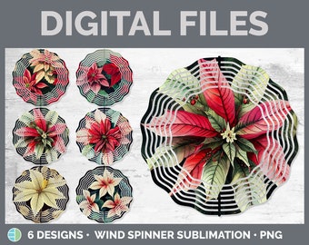 Poinsettia Christmas Wind Spinner PNG | Sublimation Bundle | Wind Spinner Designs Download