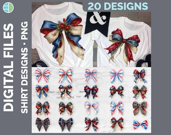Noeud patriotique coquette PNG | Design de chemise avec noeud drapeau des Etats-Unis | Clipart sublimation du 4 juillet | Jour du souvenir