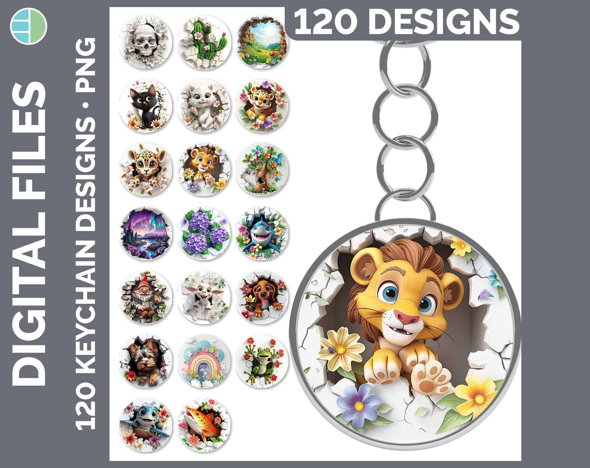 120 3D Hole in the Wall Keychain PNG Best Sellers Sublimation Designs Mega Bundle | Style Set 3 of 3 | HUGE Bundle Key Ring Download