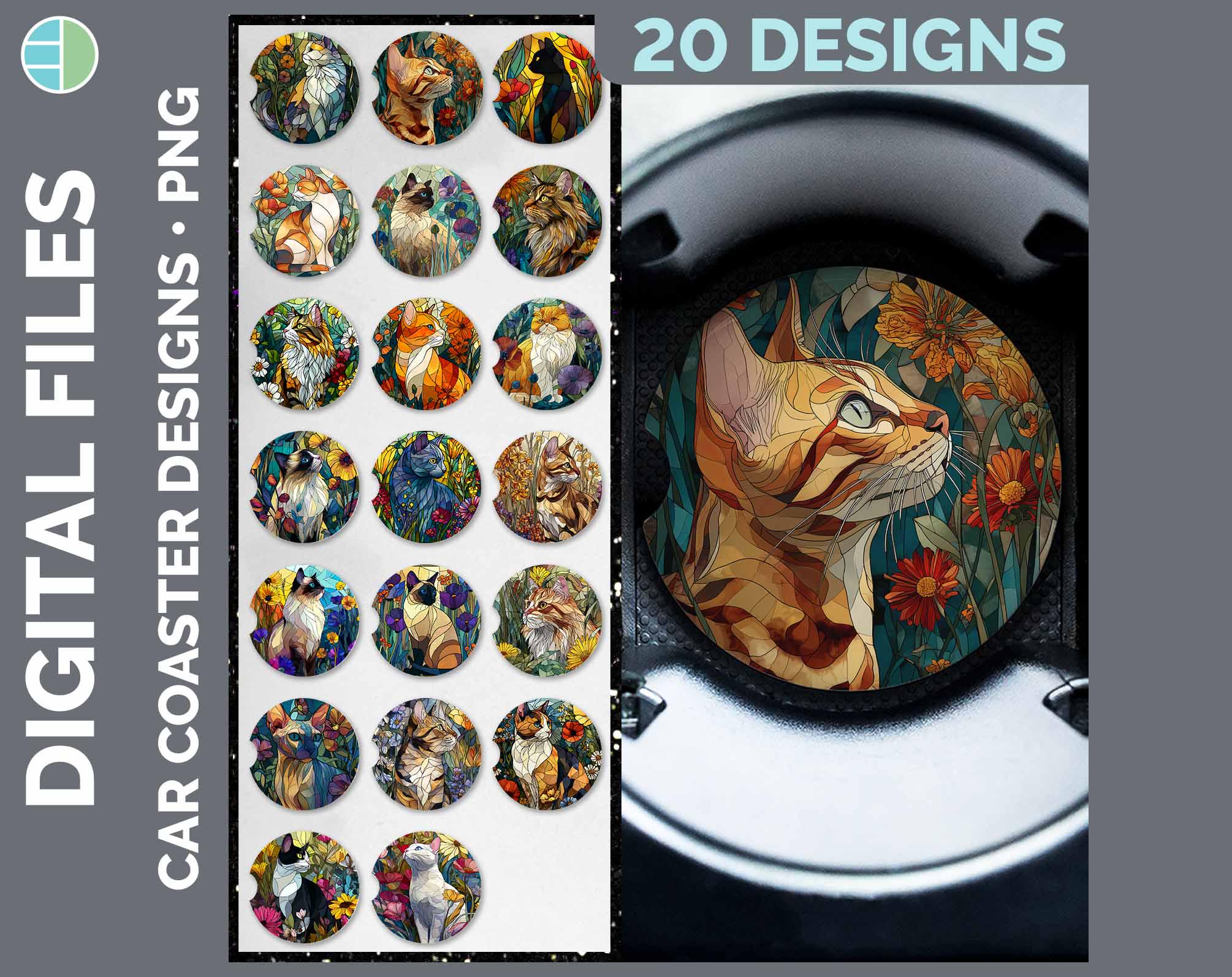 Cat Breeds Car Coasters Bundle Google Drive Sublimation Designs ...