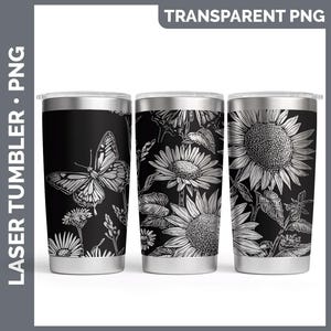 Wildflowers Sunflower Tumbler Laser Engrave PNG, Full Wrap Design for 20oz Tumbler, Digital Download Design For Rotary
