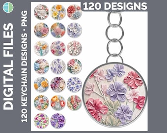 120 3D Flowers Keychain PNG Best Sellers Sublimation Designs Mega Bundle | Style Set 1 of 3 | HUGE Bundle Key Ring Download