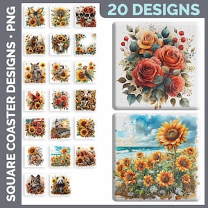 Square Coaster Bundle Google Drive Sublimation Designs | Drink Mat PNG Download image 13