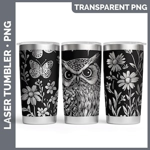 Wildflowers Owl Tumbler Laser Engrave PNG, Full Wrap Design for 20oz Tumbler, Digital Download Design For Rotary