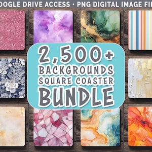 Colorful Backgrounds Square Coaster PNG Bundle | Painted Texture Sublimation Designs | Gems, Watercolor, Ombre Glitter Download