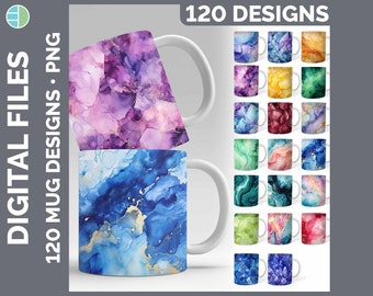Paquete de 120 diseños PNG de sublimación para envoltorios de tazas con gemas de acuarela / Fondos para tazas de café (descarga)
