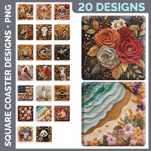 Square Coaster Bundle Google Drive Sublimation Designs | Drink Mat PNG Download image 7
