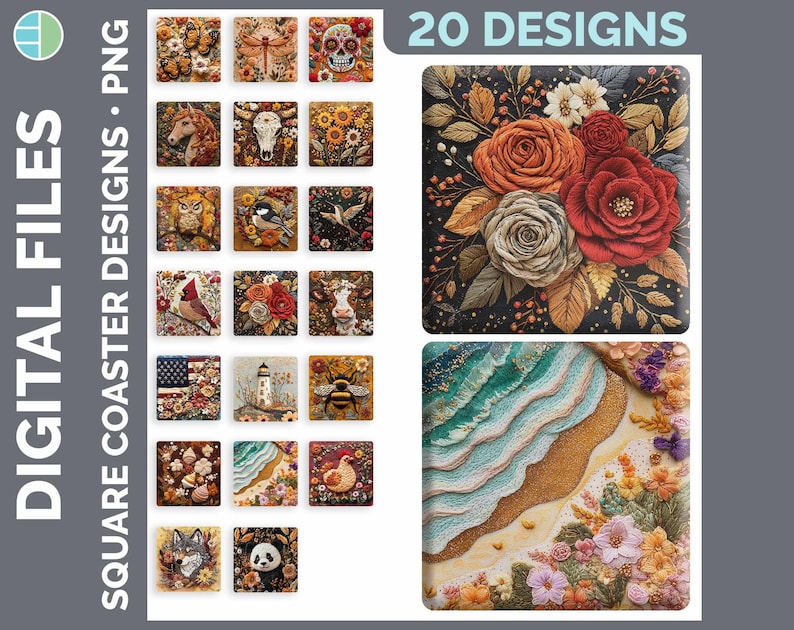 Square Coaster Bundle Google Drive Sublimation Designs | Drink Mat PNG Download image 7