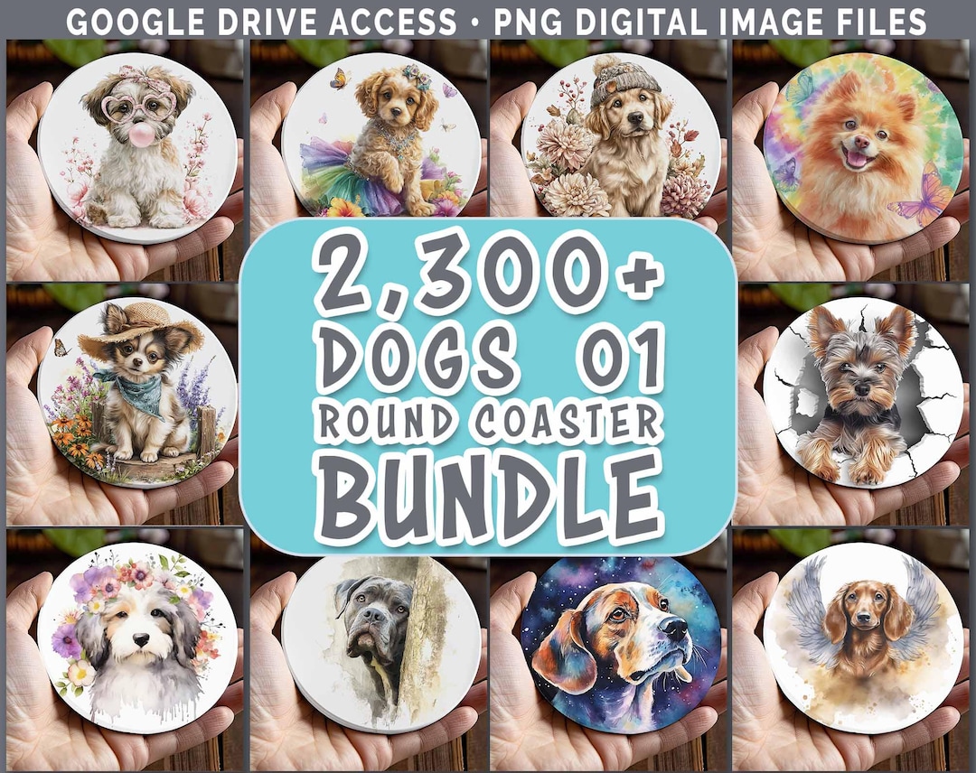 20 Dog Breed PNG Bundle | Sublimation Designs for Round Coasters ...