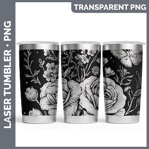 Wildflowers Rose Tumbler Laser Engrave PNG, Full Wrap Design for 20oz Tumbler, Digital Download Design For Rotary